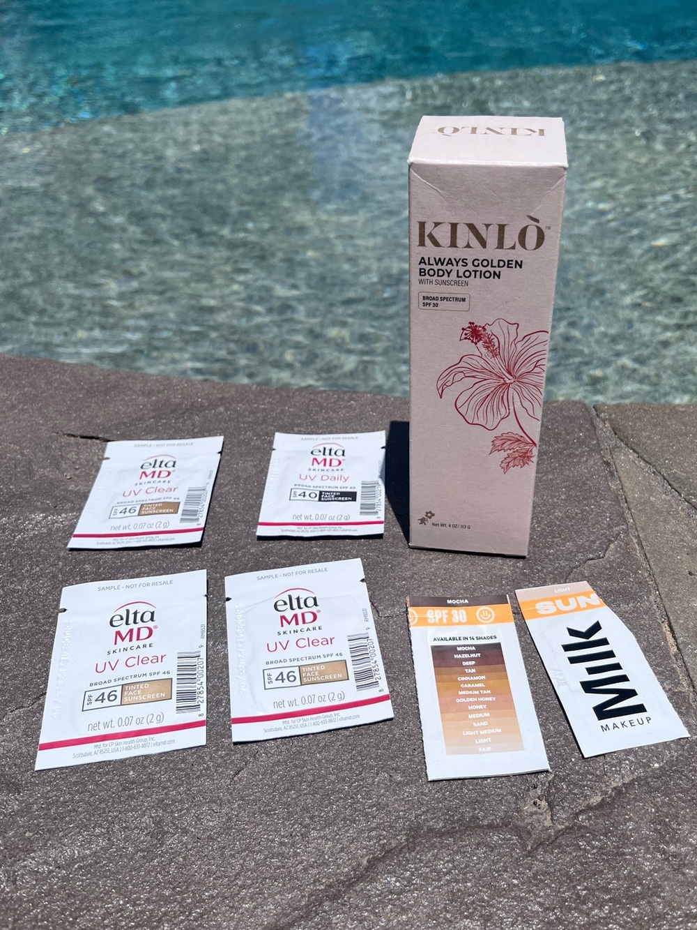 Kinlo Sunscreen Tube and Elta MD Milk Travel Size Samples Tinted Sealed